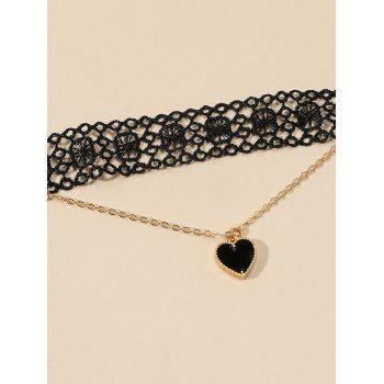 Gothic Lace Choker Hollow Out Heart Pendant Layered Necklace