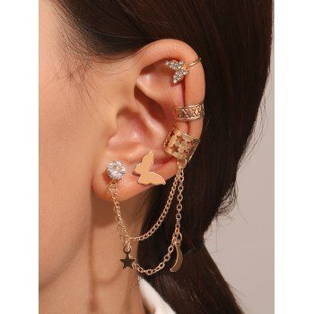 

4Pcs Rhinestone Butterfly Star Moon Alloy Earrings Set, Golden