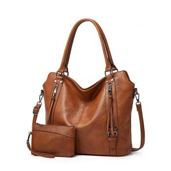 

Plain Color Zipper PU Adjustable Strap Crossbody Bag Handbag, Coffee