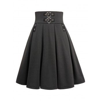 

Solid Color Metal Buckle Grommet High Waist Mini Skirt, Black