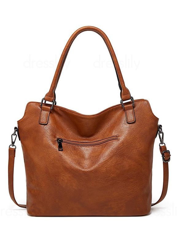 Sac à Bandoulière Simple en Couleur Unie Zippé à Bretelle Ajustable en PU - café 