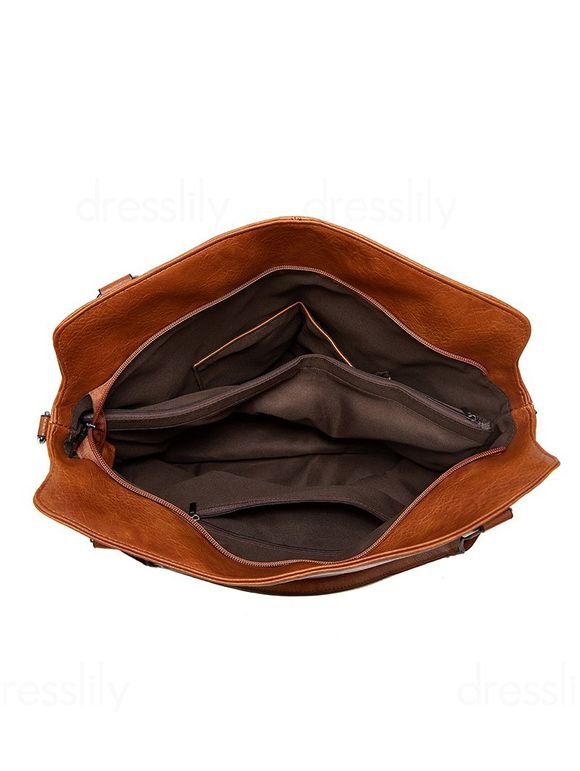 Sac à Bandoulière Simple en Couleur Unie Zippé à Bretelle Ajustable en PU - café 