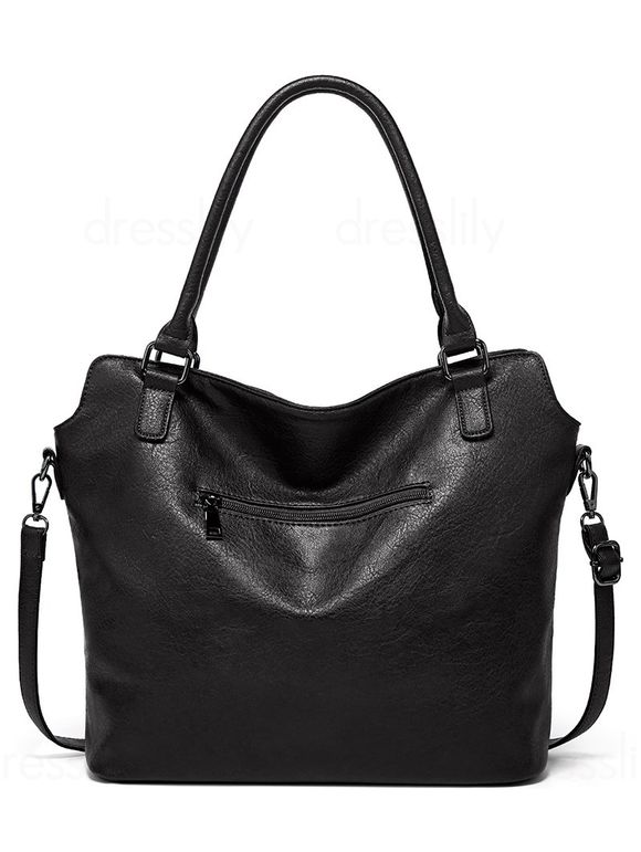 Sac à Bandoulière Simple en Couleur Unie Zippé à Bretelle Ajustable en PU - Noir 