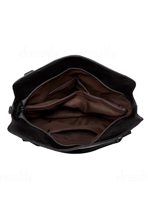 Sac à Bandoulière Simple en Couleur Unie Zippé à Bretelle Ajustable en PU - Noir 