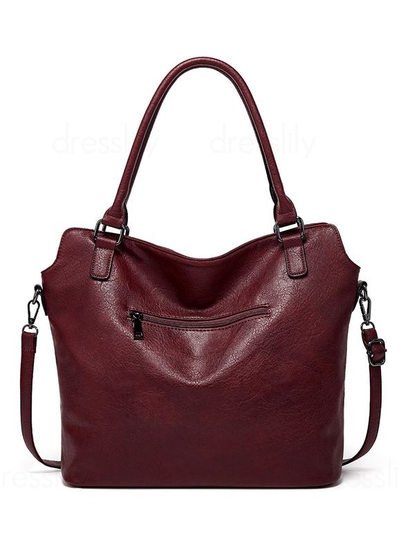 Sac à Bandoulière Simple en Couleur Unie Zippé à Bretelle Ajustable en PU - Rouge foncé 