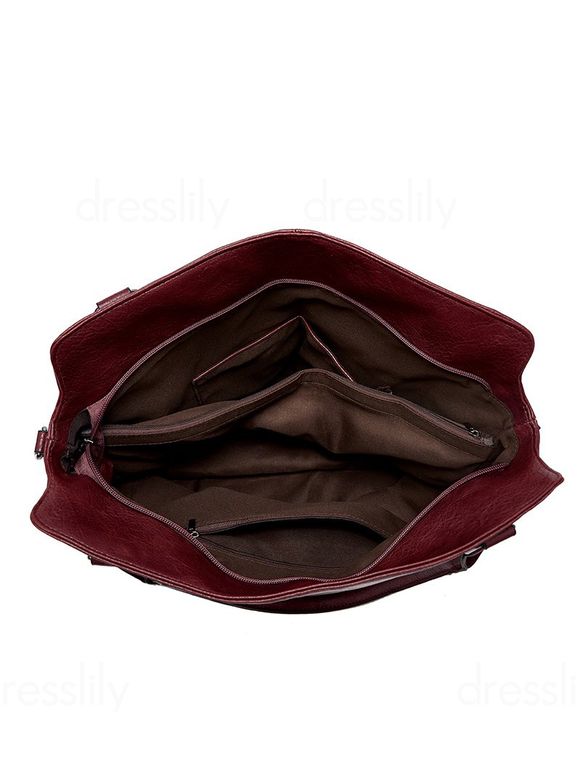 Sac à Bandoulière Simple en Couleur Unie Zippé à Bretelle Ajustable en PU - Rouge foncé 