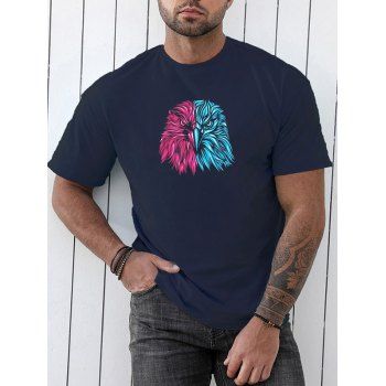 

Two Tone Color Eagle Print T Shirt Short Sleeve Round Neck Casual Tee, Cadetblue