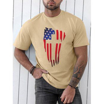 

Star Striped Print American Flag T Shirt Short Sleeve Round Neck Casual Tee, Light coffee
