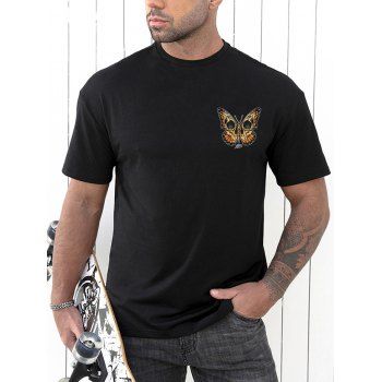 

Butterfly Print T Shirt Round Neck Short Sleeve Casual Tee, Black