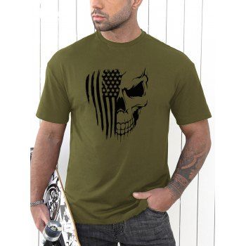 

Gothic T Shirt Skull Star Striped Print Short Sleeve Round Neck Casual Tee, Army green