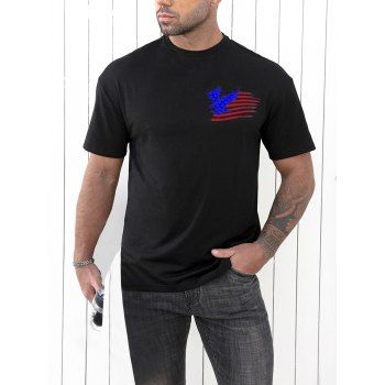 

American Flag Eagle Print T-shirt Casual Short Sleeve Round Neck Tee, Black