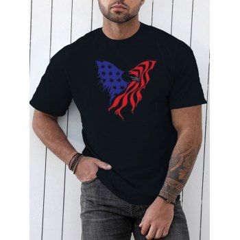 

American Flag Eagle Print T-shirt Short Sleeve Round Neck Casual Tee, Black