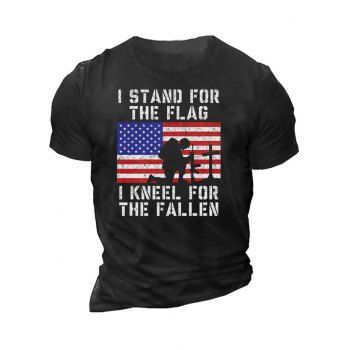 

American Flag Slogan Figure Print Graphic T-shirt Short Sleeve Round Neck Tee, Black