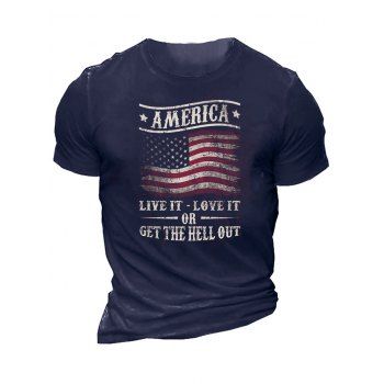 

American Flag Slogan Print Graphic T-shirt Short Sleeve Round Neck Tee, Cadetblue