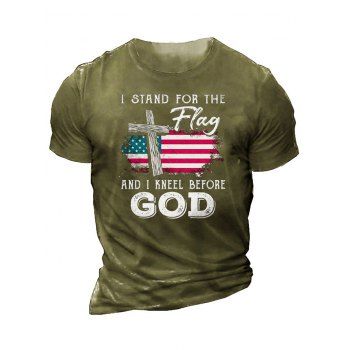 

American Flag Slogan Print Graphic T-shirt Short Sleeve Round Neck Casual Tee, Army green