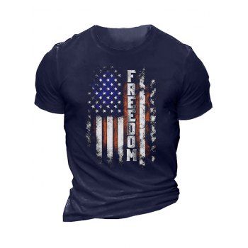 

American Flag Letter Print Graphic T-shirt Short Sleeve Round Neck Casual Tee, Cadetblue