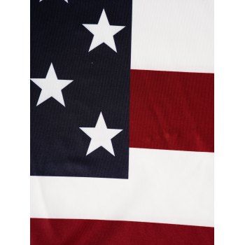 American Flag Print T-shirt Cold Shoulder Ruched Plunge Short Sleeve Tee