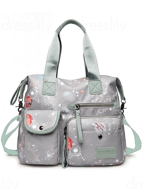 Galaxy Print Large Capacity Multi Pockets Zipper Crossbody Bag - GRAY 
