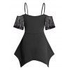 Plus Size Crisscross Cold Shoulder Lace Panel Asymmetrical Hem T Shirt And Lace Up Eyelet Capri Leggings Casual Outfit - BLACK L