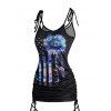 Colored Striped Flower Star Letter Print Tank Top Tied Shoulder Cinched Ruched Long Tank Top
