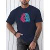 T-Shirt Décontracté Bicolore à Manches Courtes et à Col Rond à Imprimé D'Aigle - Cadetblue XXXL