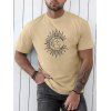 T-shirt Décontracté à Imprimé Etoile Lune et Soleil Manches Courtes à Col Rond - café lumière XXXL