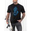 T-shirt Décontracté à Imprimé Dragon à Manches Courtes à Col Rond - Noir XXXL