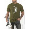 T-shirt Décontracté à Imprimé Chat Mignon et Lune Manches Courtes à Col Rond - Vert Armée XXXL