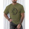 T-shirt Décontracté à Imprimé Lune et Soleil Manches Courtes à Col Rond - Vert Armée XXXL