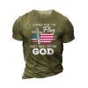T-shirt Décontracté à Imprimé Drapeau Américain Graphique Slogan Manches Courtes à Col Rond - Vert Armée XXXL