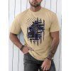 T-shirt Décontracté à Imprimé Drapeau Américain Lettre Graphique Manches Courtes à Col Rond - café lumière XXXL