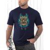 T-shirt Décontracté Motif de Lion à Manches Courtes à Col Rond - Cadetblue XXXL