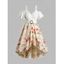 Robe Mi-Longue Haute Basse Ceinturée Superposée à Imprimé Feuille Fleur à Epaule Dénudée de Grande Taille - Blanc L