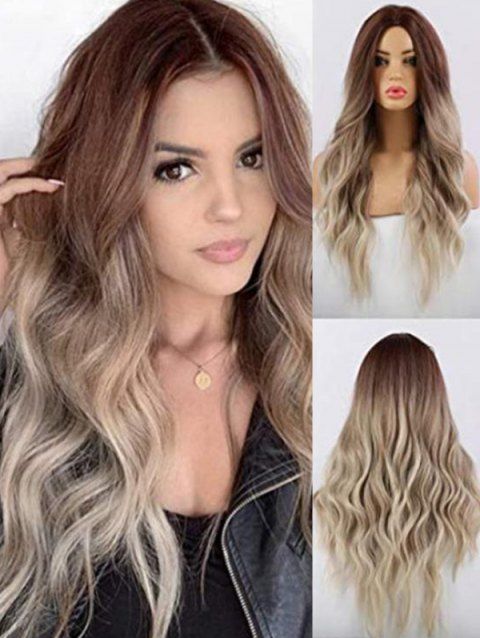 Long Middle Part Ombre Wavy Capless Synthetic Wig