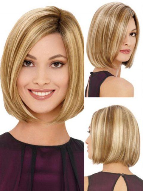 Short Side Part Mix Color Straight Bob Capless Synthetic Wig