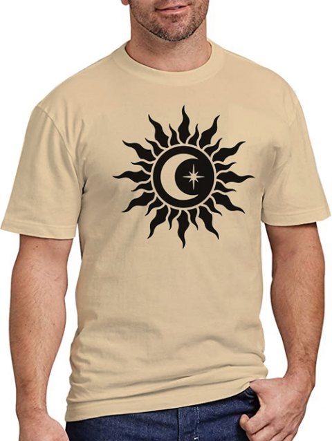 T-shirt Décontracté à Imprimé Etoile Lune et Soleil Manches Courtes à Col Rond