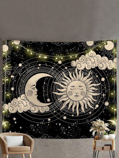 Tapisserie Murale à Imprimé Arbre Lune Soleil et Galaxie Décor Maison