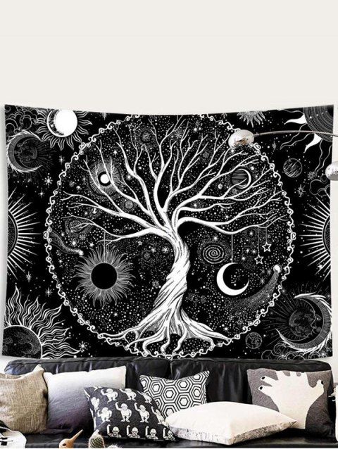 Tapisserie Murale à Imprimé Arbre Lune Soleil et Galaxie Décor Maison