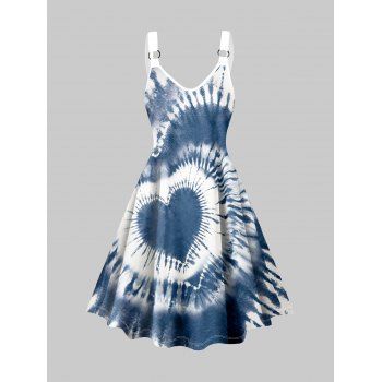 

Heart Swirl Tie Dye Print Dress O Ring V Neck Sleeveless Casual Dress, Blue