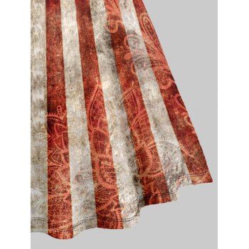 Flower American Flag Print Dress Star Stripe O Ring V Neck Casual Dress