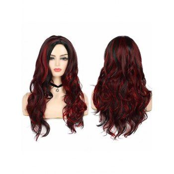 

Wavy Highlight Middle Part Long Capless Synthetic Wig, Deep red