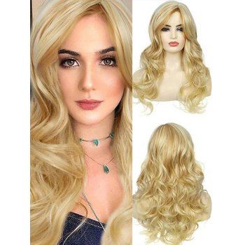 

Highlight Wavy Side Bangs Long Capless Synthetic Wig, Golden