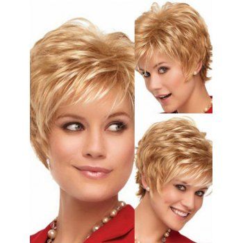 

Short Side Bang Layered Straight Capless Synthetic Wig, Golden