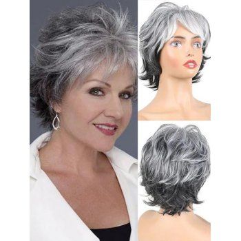 

Short Side Bang Layered Ombre Natural Straight Capless Synthetic Wig, Multicolor