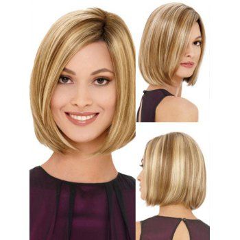 

Short Side Part Mix Color Straight Bob Capless Synthetic Wig, Multicolor