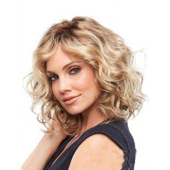 

Short Side Bang Fluffy Ombre Wavy Capless Synthetic Wig, Multicolor