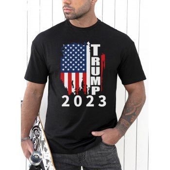 

Patriotic T Shirt Star Striped Letter Number Print Short Sleeve Round Neck Tee, Black