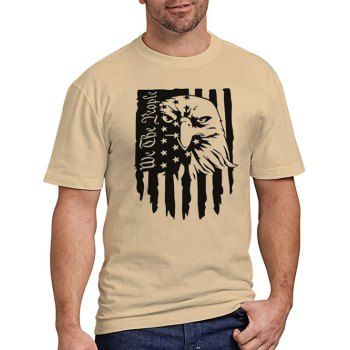 

Eagle Striped Star Letter Print T Shirt Round Neck Short Sleeve Patriotic Tee, Light coffee