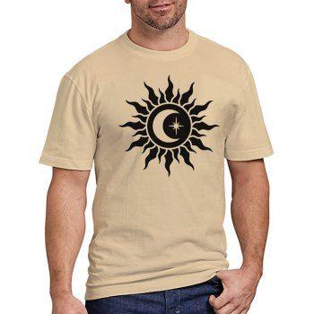 

Moon Star Sun Print T Shirt Short Sleeve Round Neck Casual Tee, Light coffee