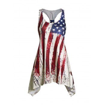 

Star And Stripe American Flag Print Asymmetric Tank Top Long Scoop Neck Patriotic Tank Top, Multicolor